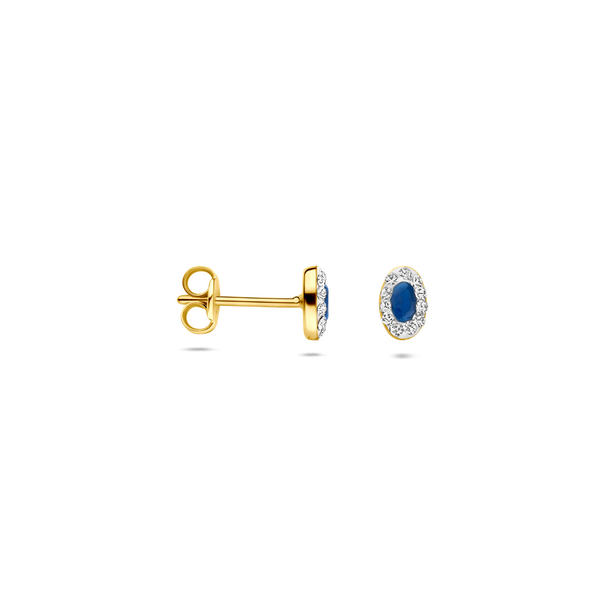 Ohrstecker synth. Swarovski und Saphir 5,5 mm 14K Gelbgold