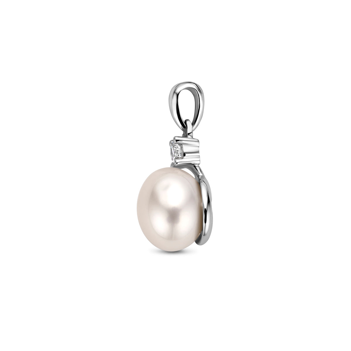 hanger zirkonia en parel zilver gerhodineerd