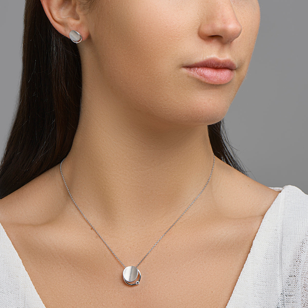 Halskette Zirkonia Poly/matt 41 + 4 cm Silber rhodiniert