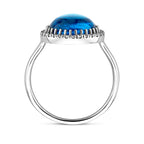 ring blauw topaas en zirkonia halo zilver gerhodineerd