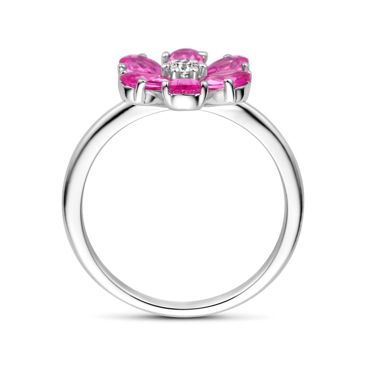 ring bloem wit en roze zirkonia zilver gerhodineerd