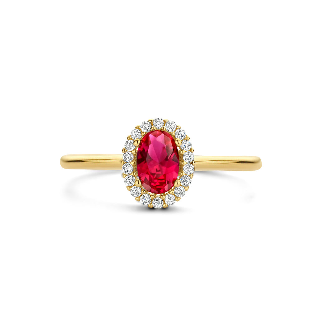 Ring roter und weißer Zirkonia Halo 14K Gelbgold