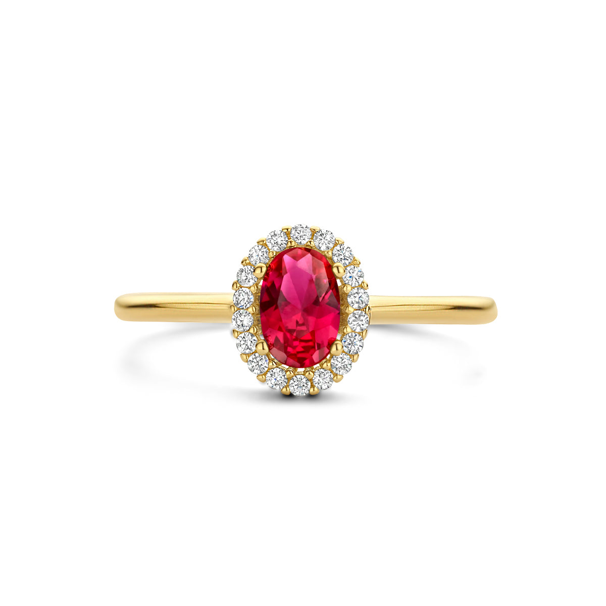 Ring roter und weißer Zirkonia Halo 14K Gelbgold