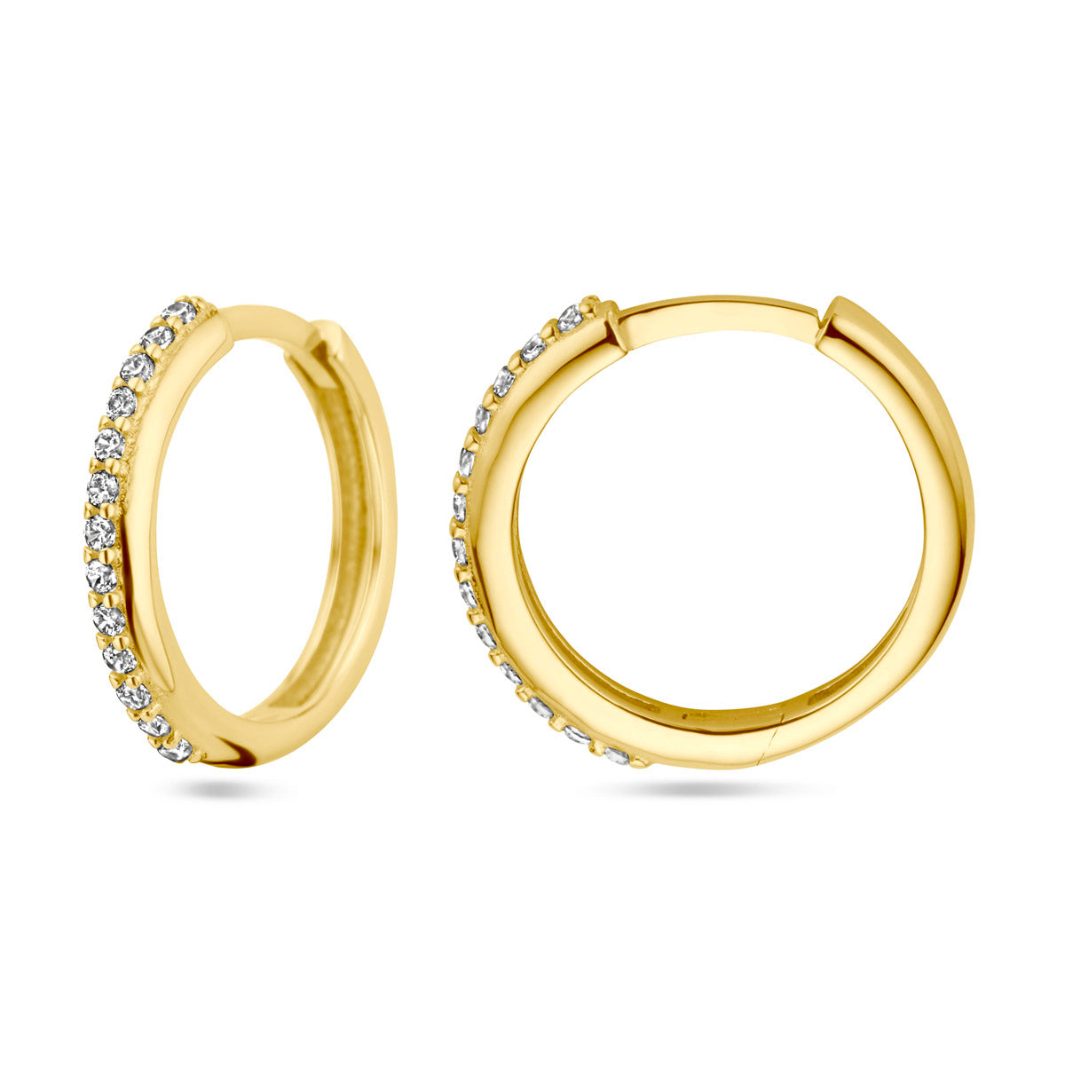 klapoorringen zirkonia 14K geelgoud