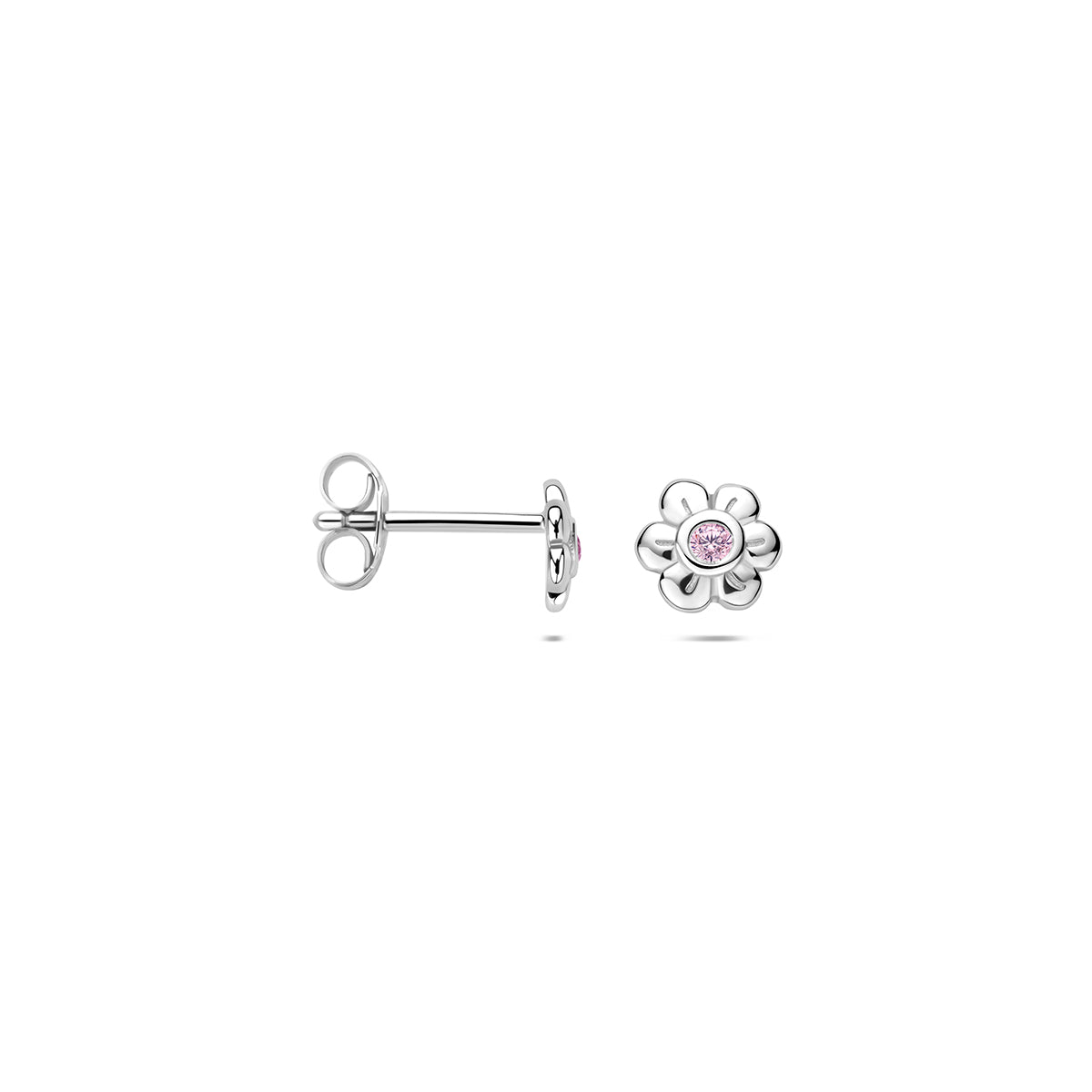 oorknoppen bloem roze zirkonia zilver gerhodineerd