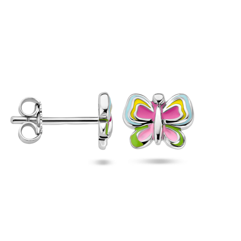 oorknoppen vlinder emaille zilver gerhodineerd