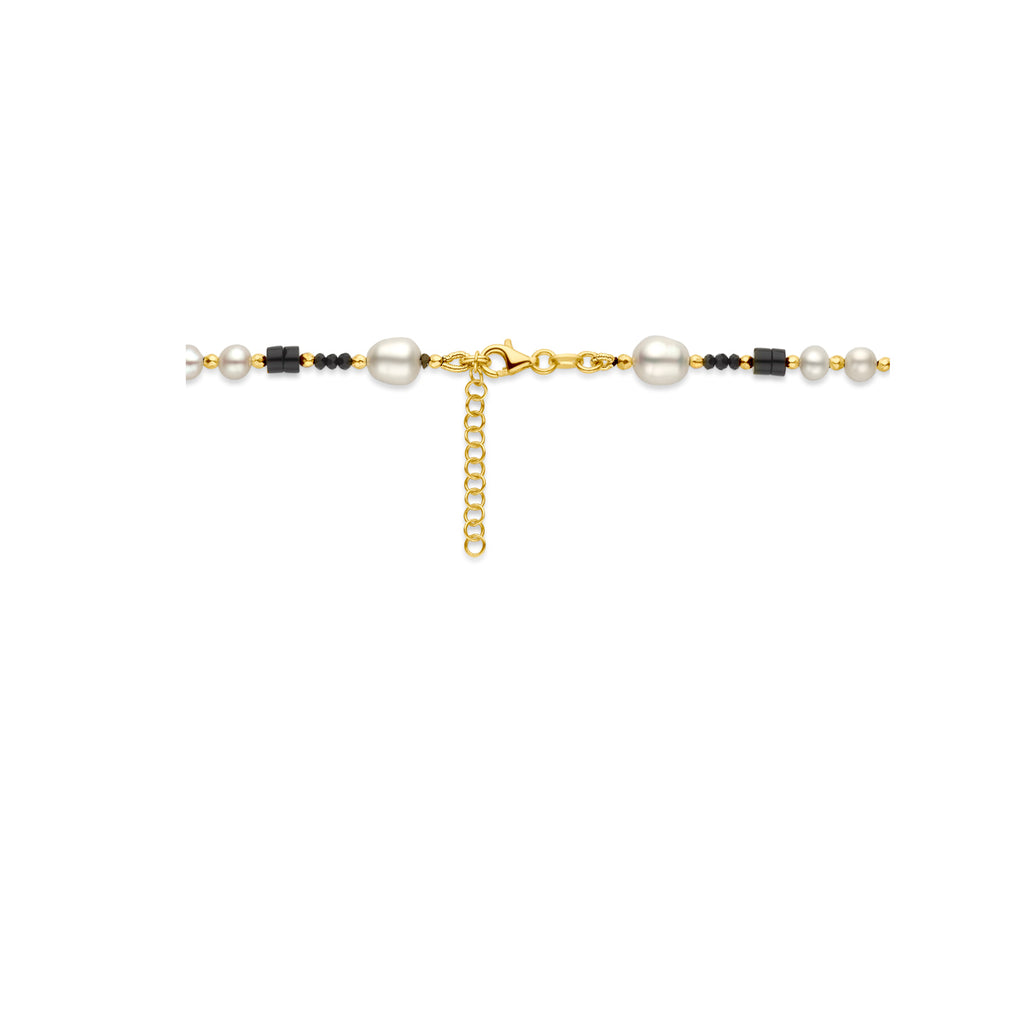 collier parel en onyx 48 + 3 cm 3 micron zilver verguld (geel)