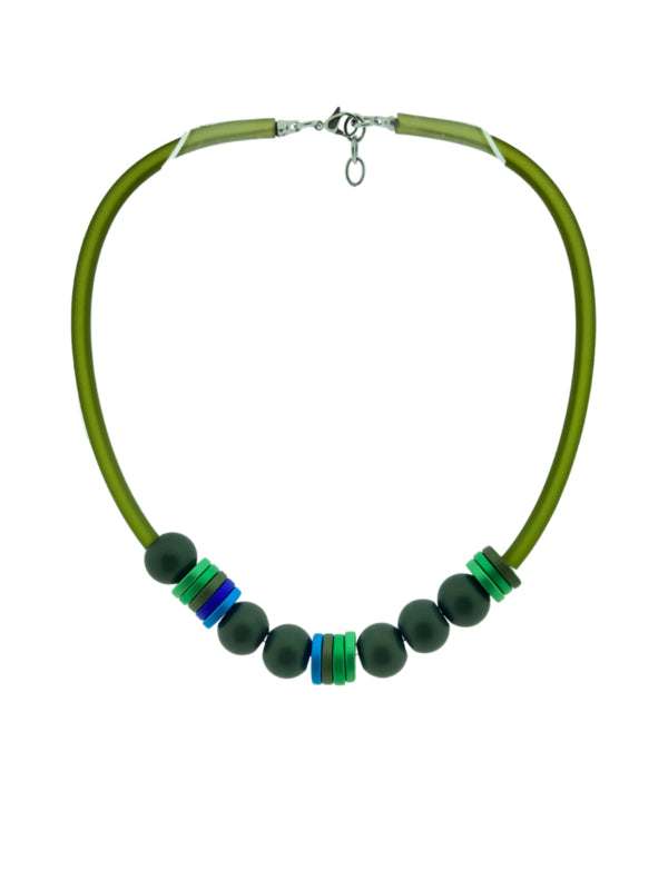 Rubber collier met bollen en schijven