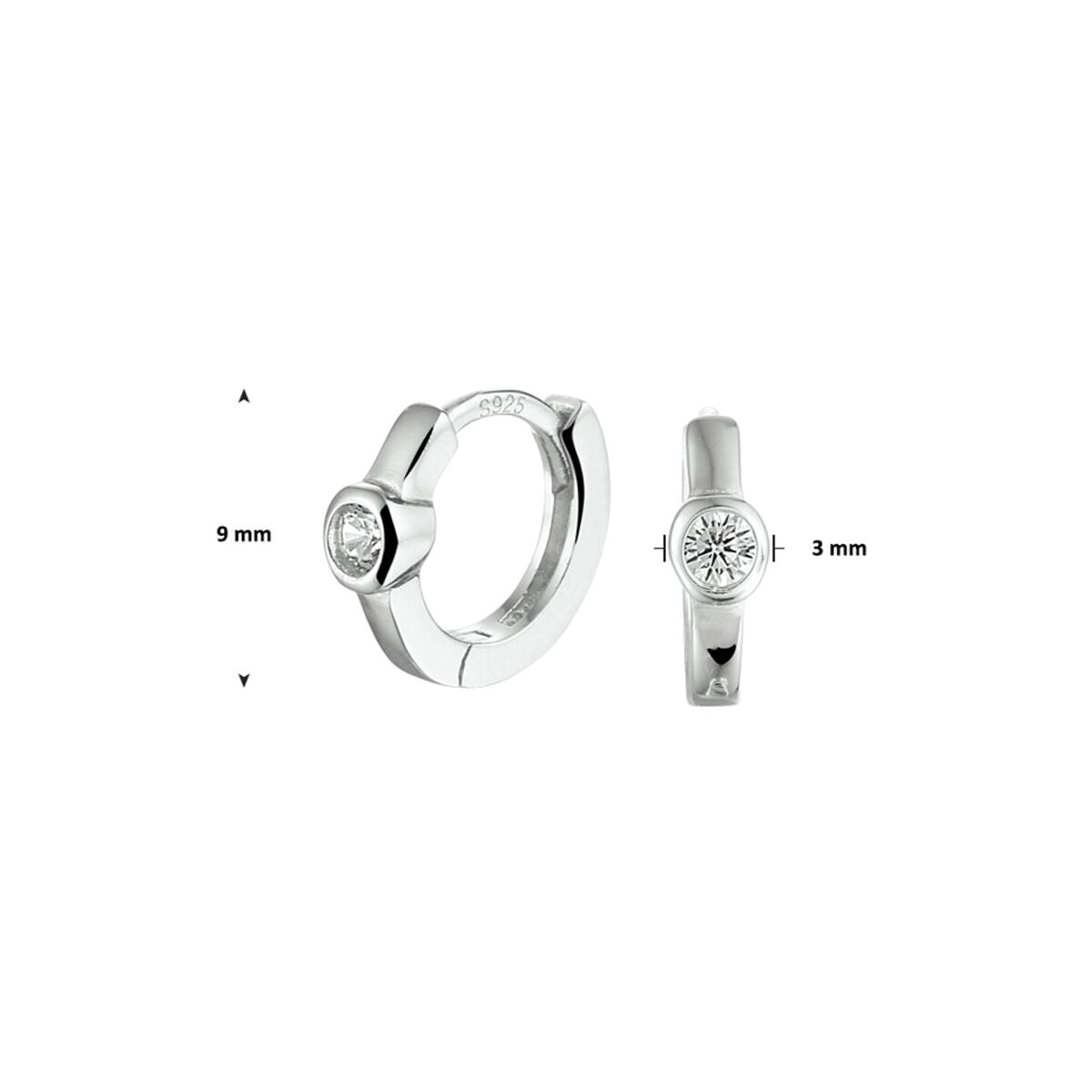 klapoorringen zirkonia zilver gerhodineerd