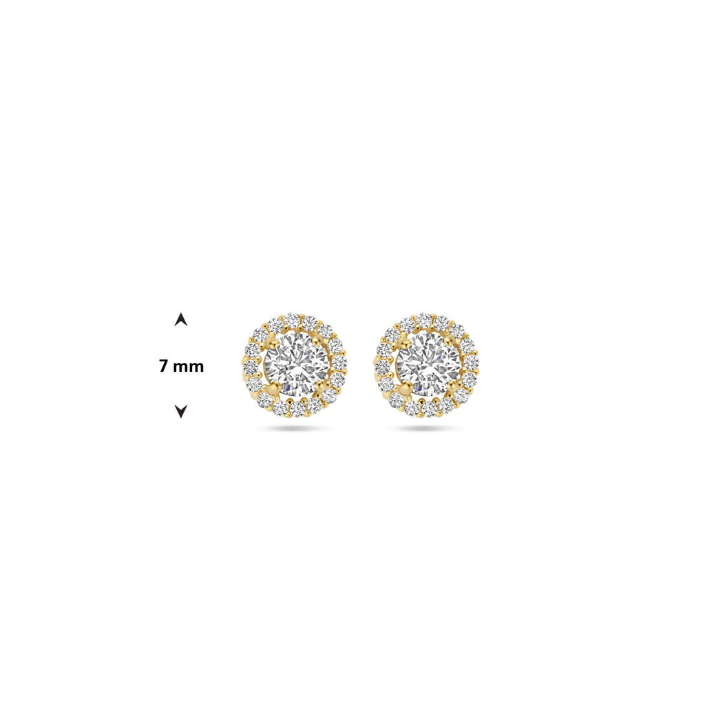 Ohrstecker Zirkonia Halo 7 mm 14K Gelbgold