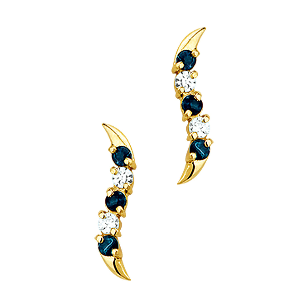 Oorknoppen saffier en zirkonia 14k geelgoud