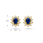 Oorknoppen saffier en zirkonia halo 14k geelgoud
