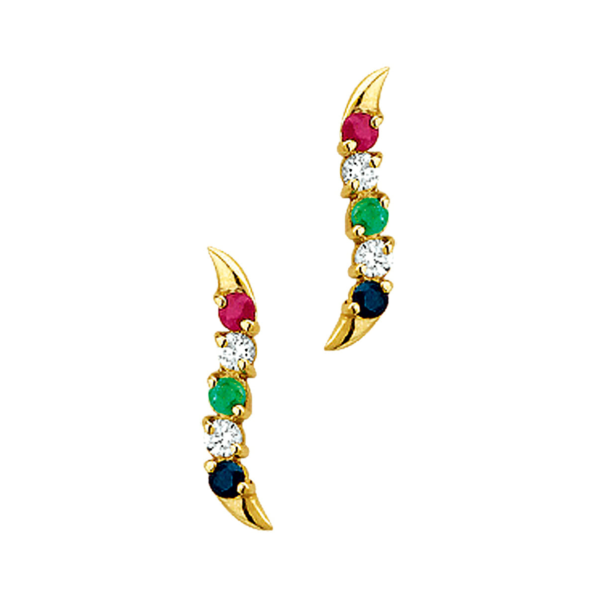 Oorknoppen smaragd, robijn, saffier en zirkonia 14k geelgoud