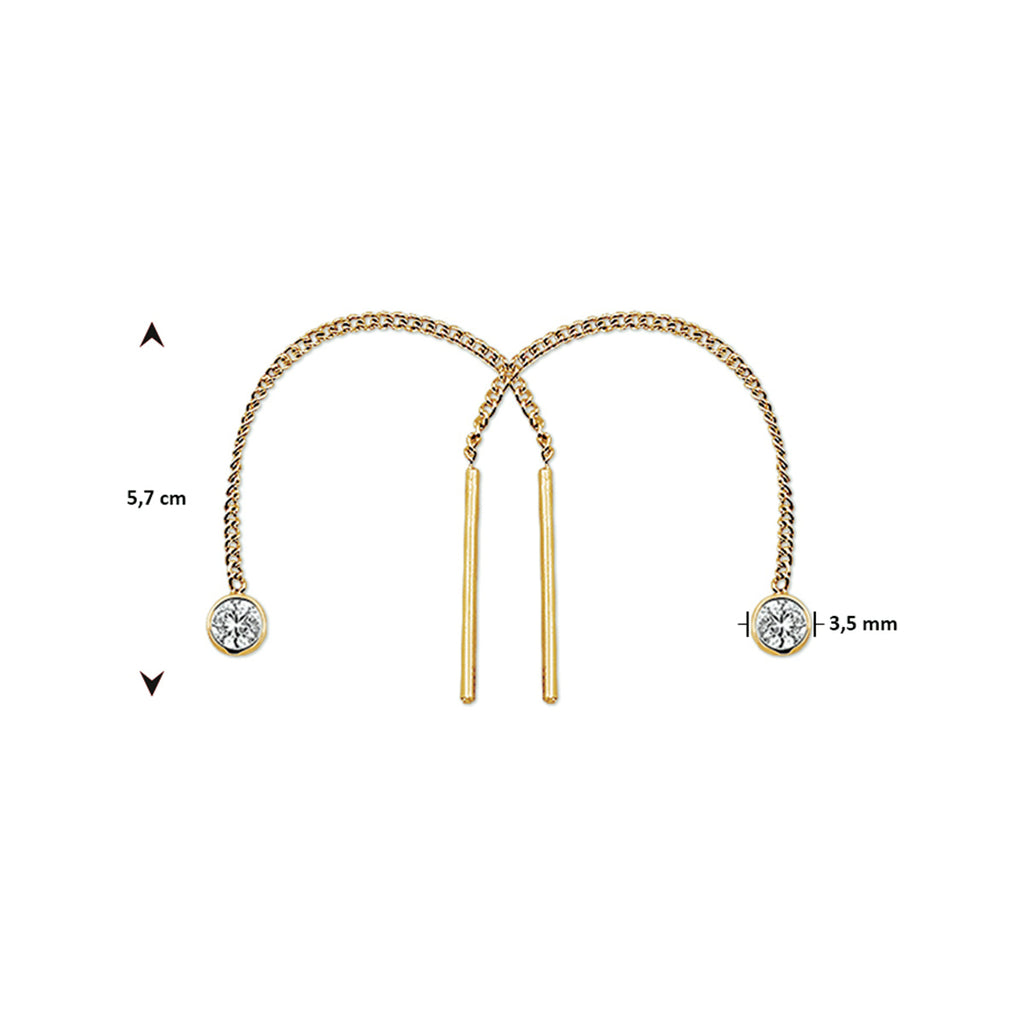 Doortrekoorbellen zirkonia 14k geelgoud