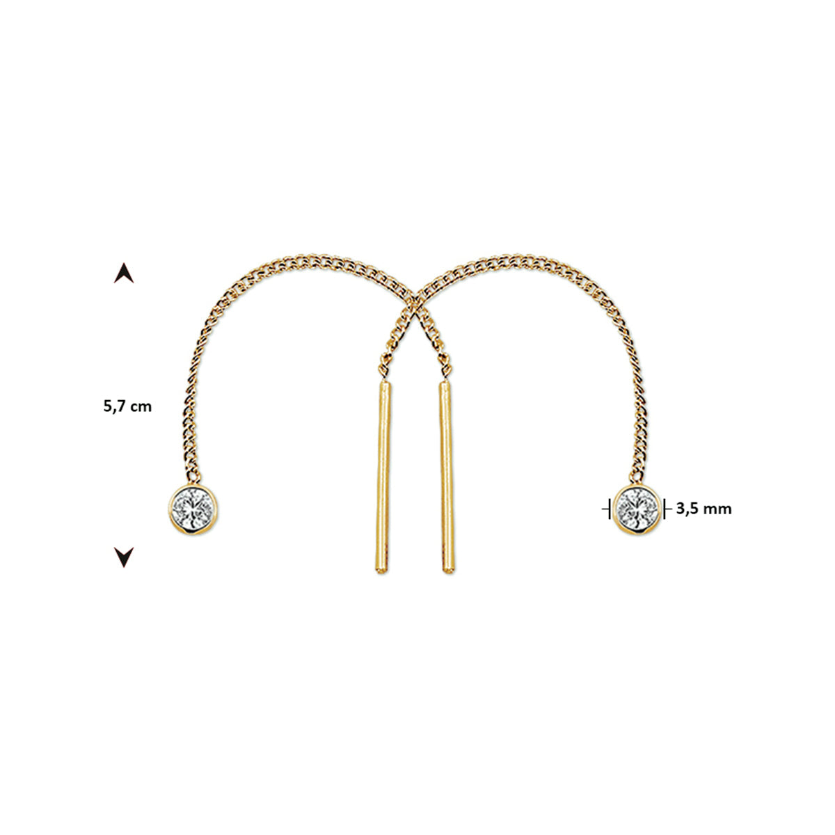 Doortrekoorbellen zirkonia 14k geelgoud