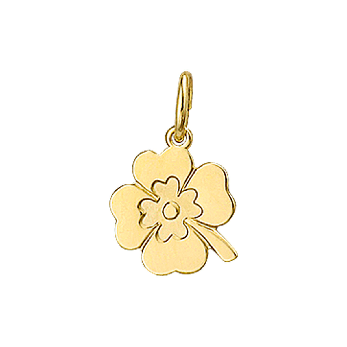 Hanger klavertje poli/mat 14k geelgoud