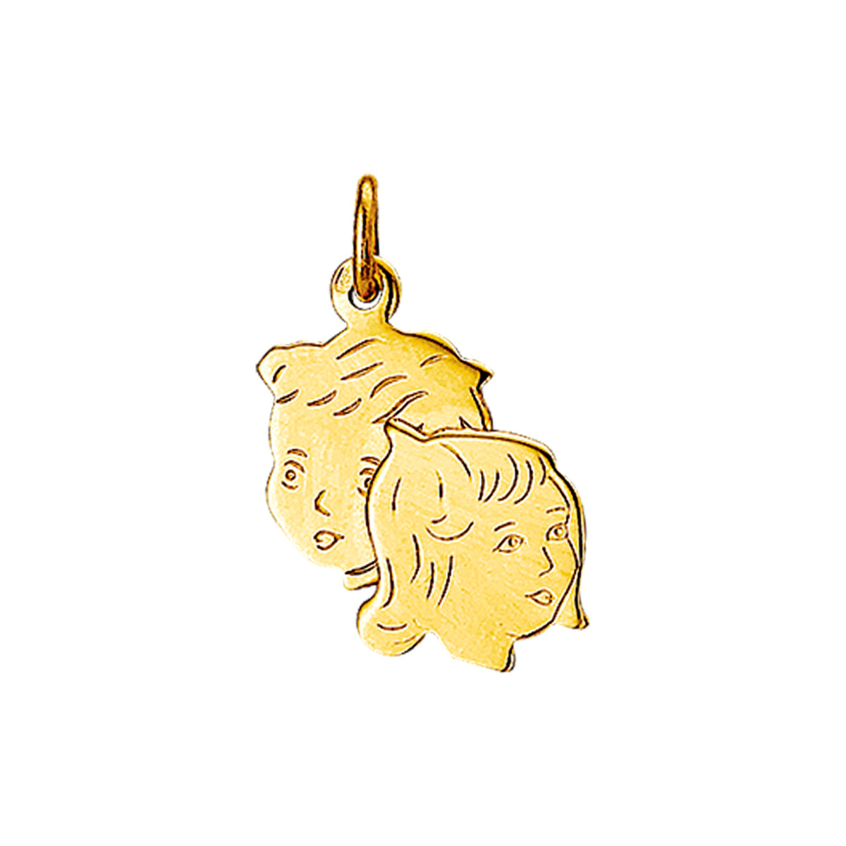 Hanger jongen en meisje 20 x 12 mm 14k geelgoud