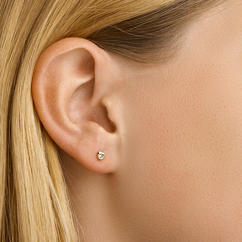 Oorknoppen hart zirkonia 14k geelgoud