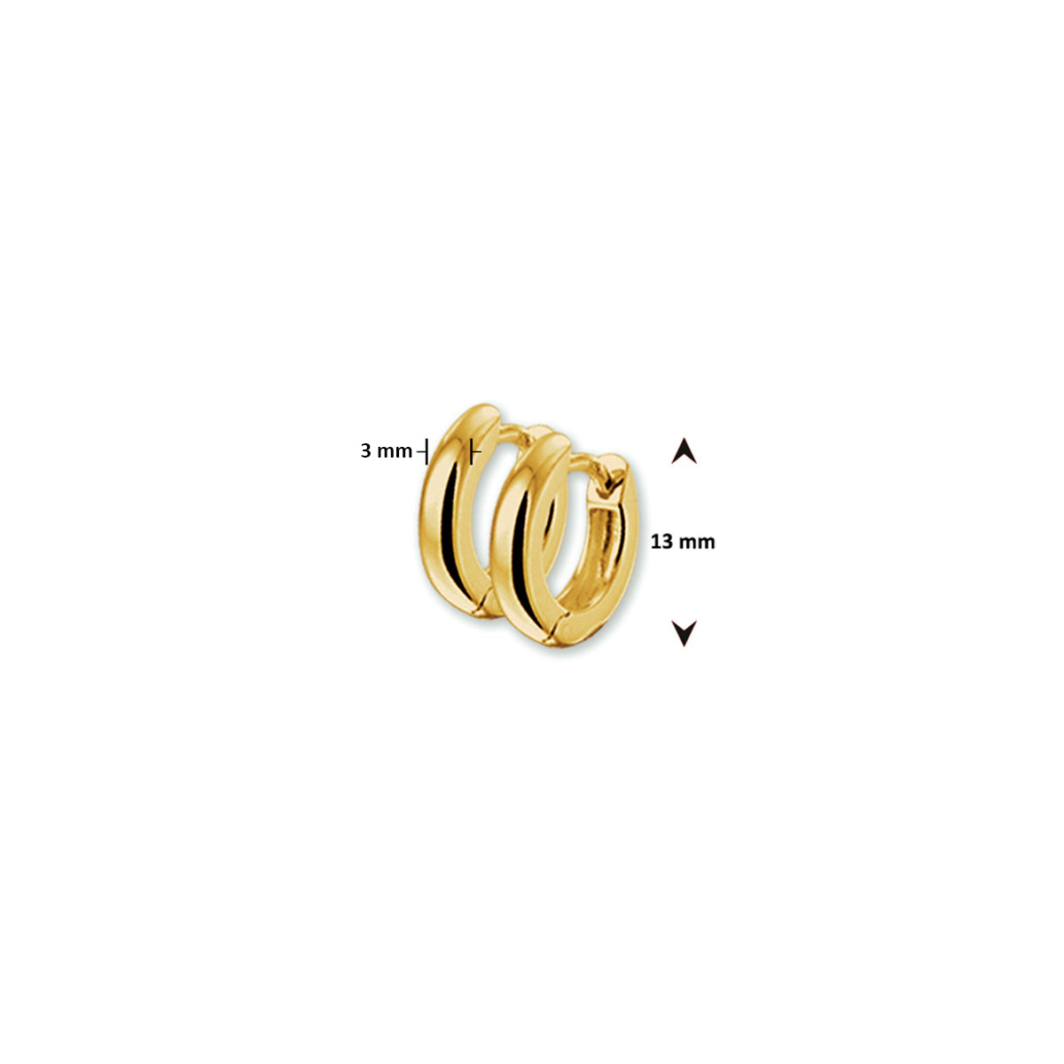 Klapoorringen bolle buis 3,0 mm 14k geelgoud