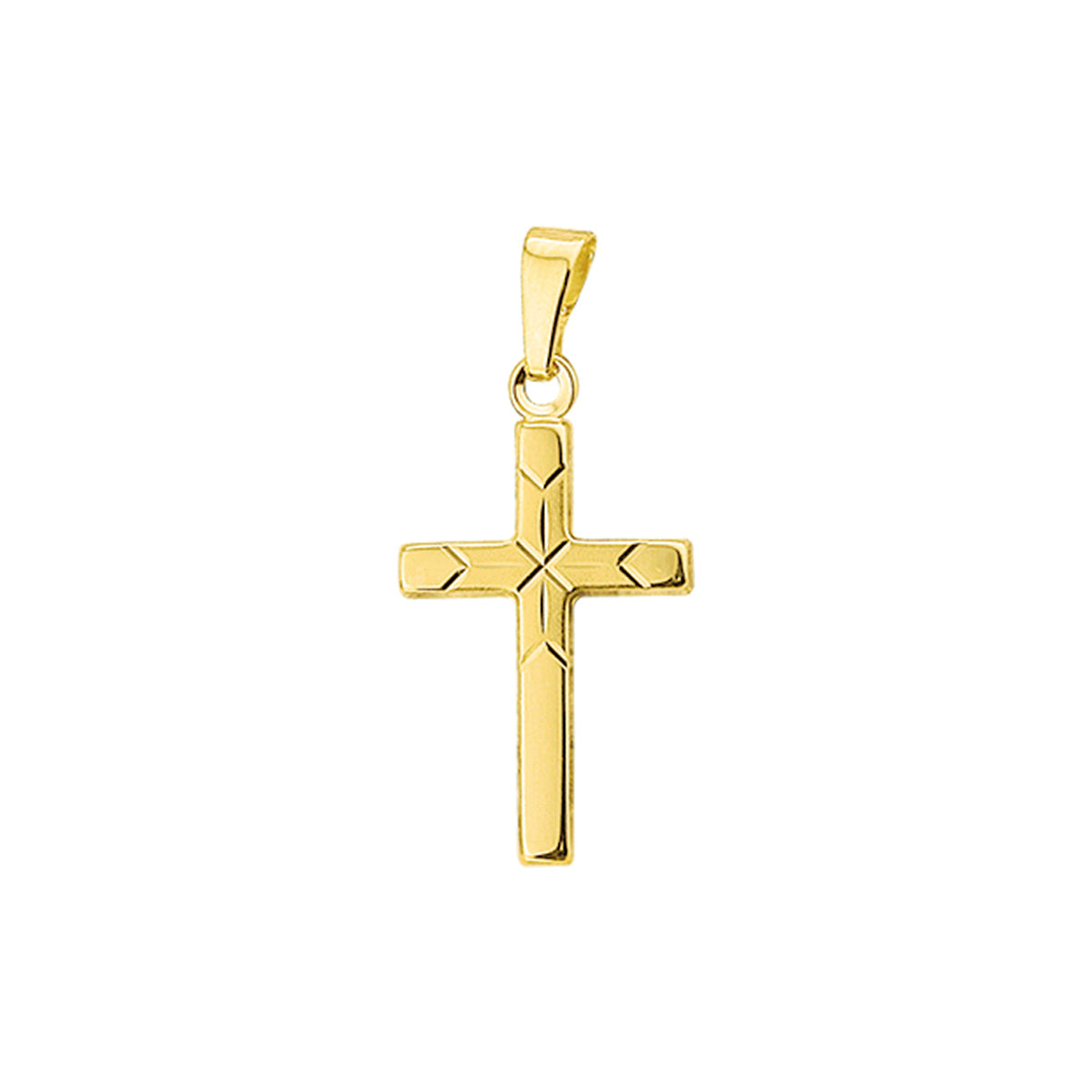 Hanger kruis poli/mat gediamanteerd 14k geelgoud