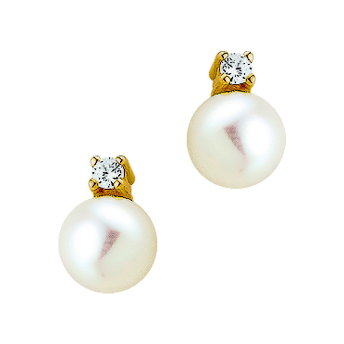 Oorknoppen parel en zirkonia 14k geelgoud