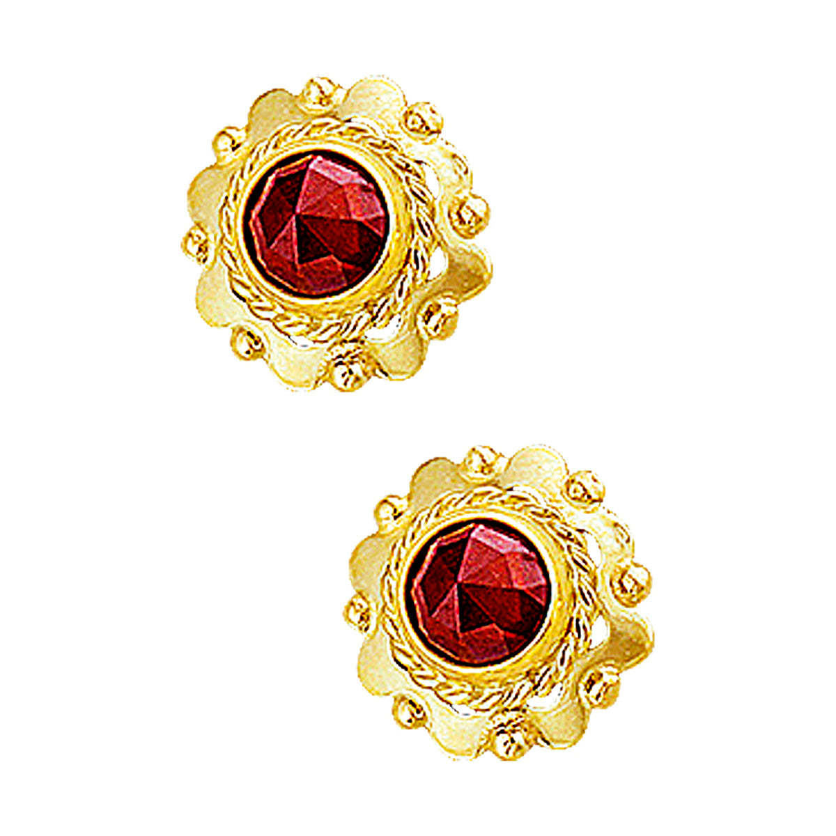 Oorknoppen granaat 14k geelgoud