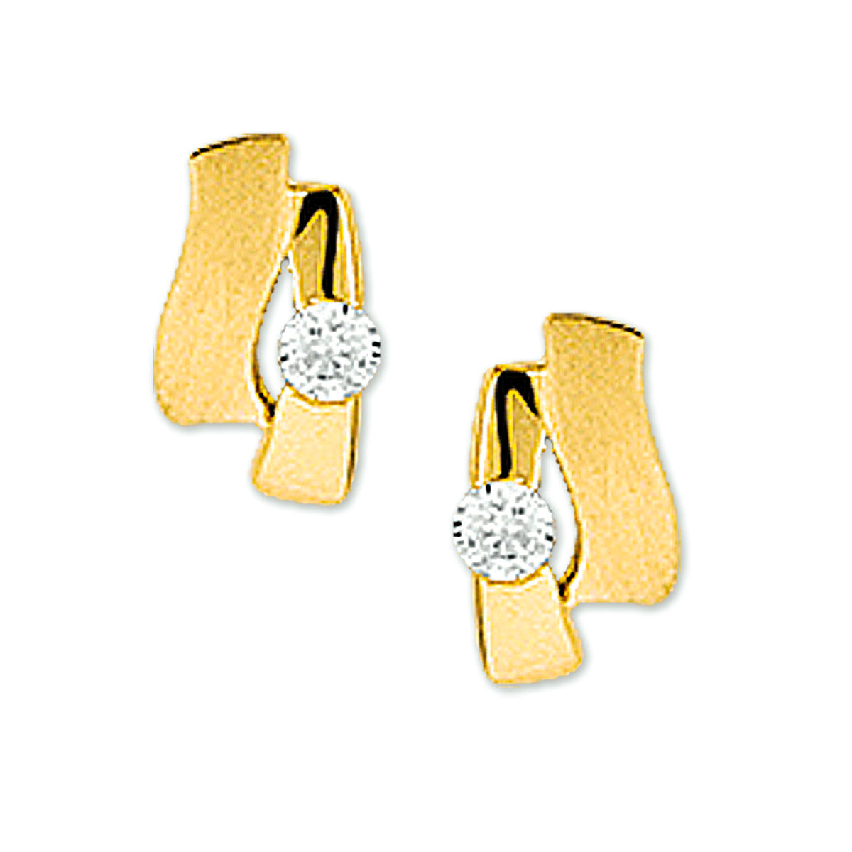 Oorknoppen zirkonia poli/mat 14k geelgoud