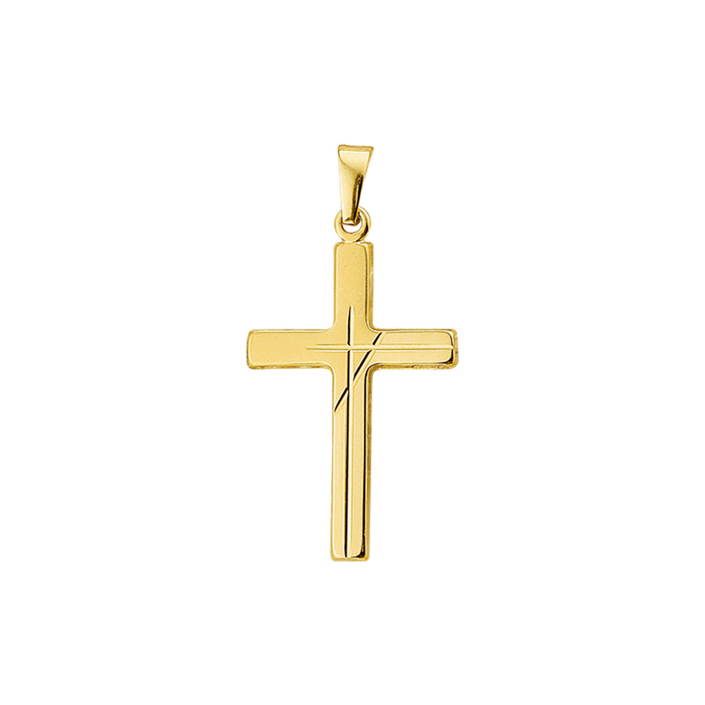Hanger kruis poli/mat gediamanteerd 14k geelgoud