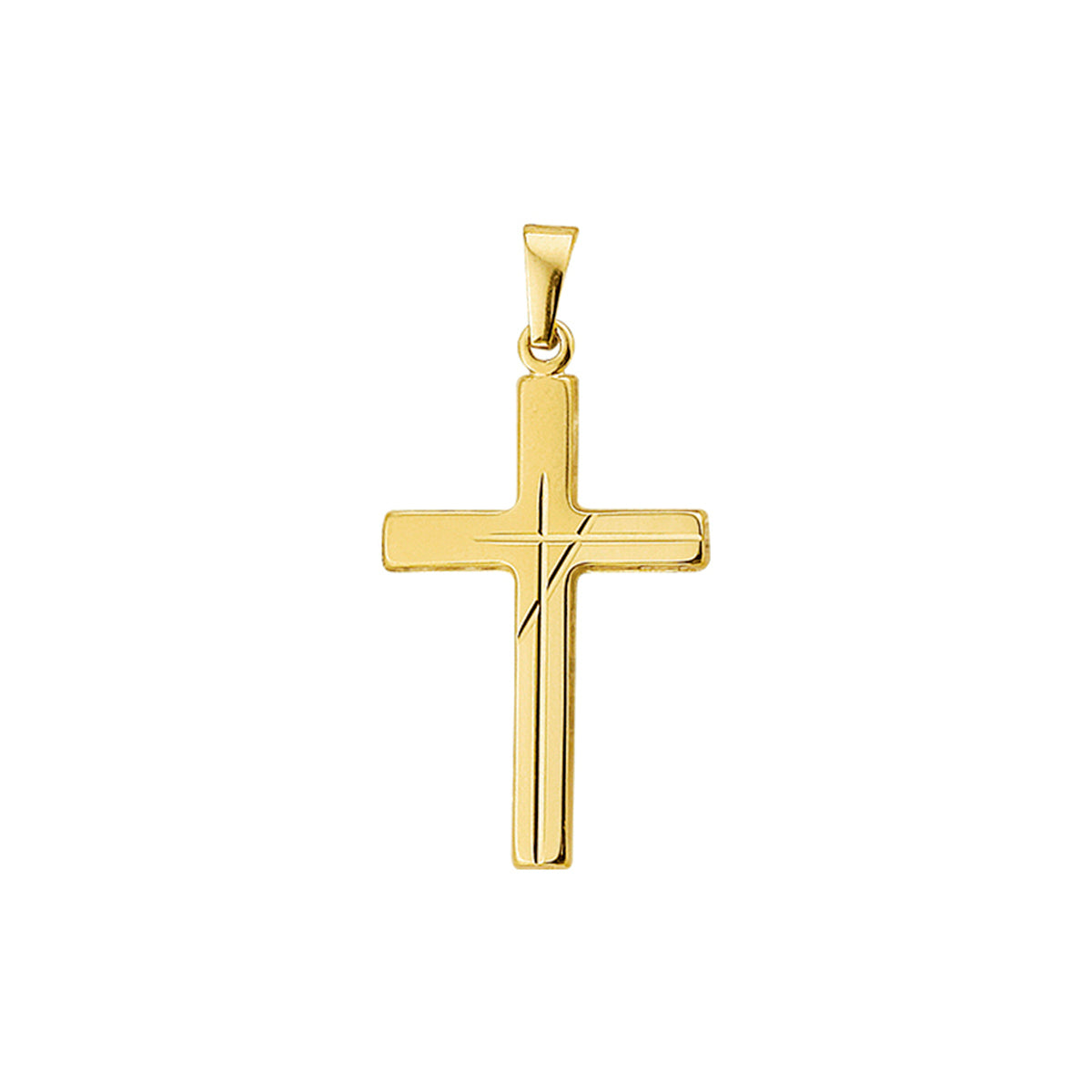 Hanger kruis poli/mat gediamanteerd 14k geelgoud
