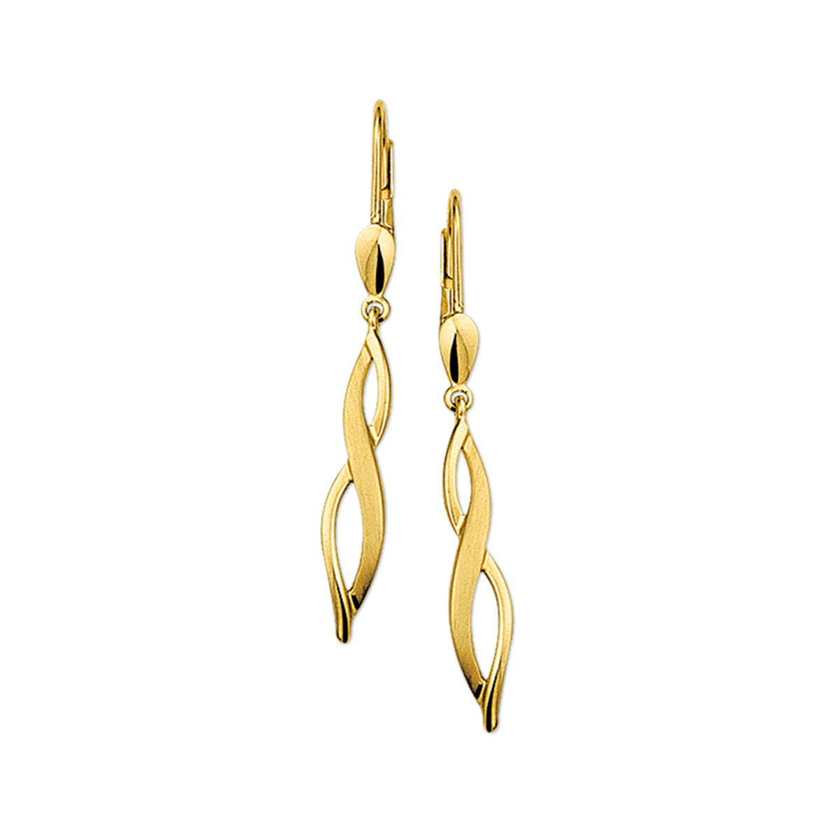 Oorhangers poli/mat brisur haak 14k geelgoud