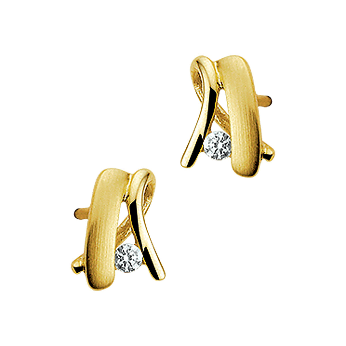 Oorknoppen zirkonia poli/mat 14k geelgoud
