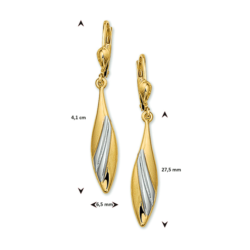 Oorhangers brisur haak bicolor gestift 14k geelgoud