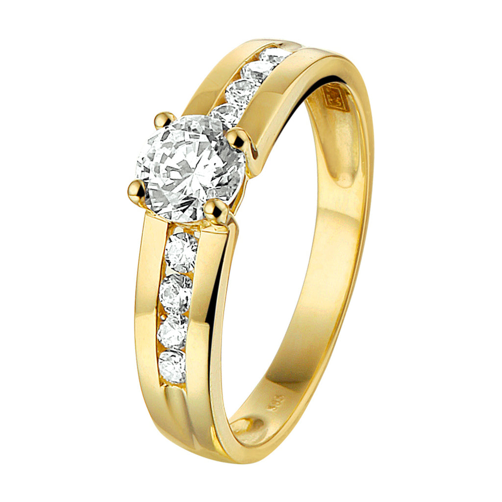 Ring zirkonia 14k geelgoud