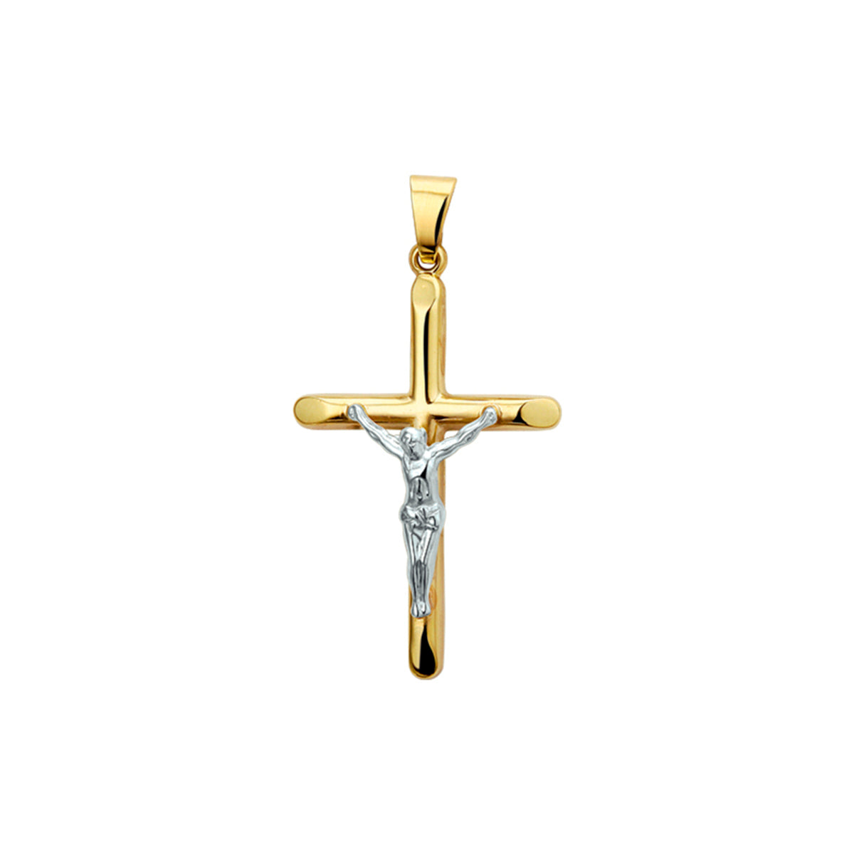 Hanger kruis en corpus bicolor gestift 14k geelgoud