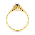 Ring saffier en zirkonia halo 14k geelgoud