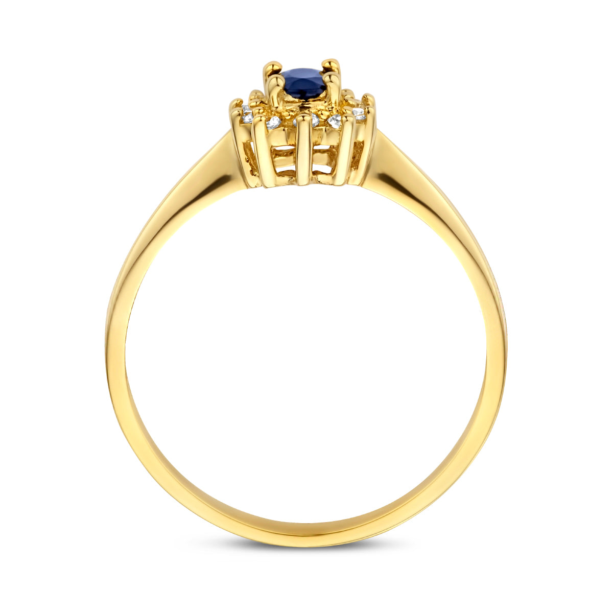 Ring saffier en zirkonia halo 14k geelgoud