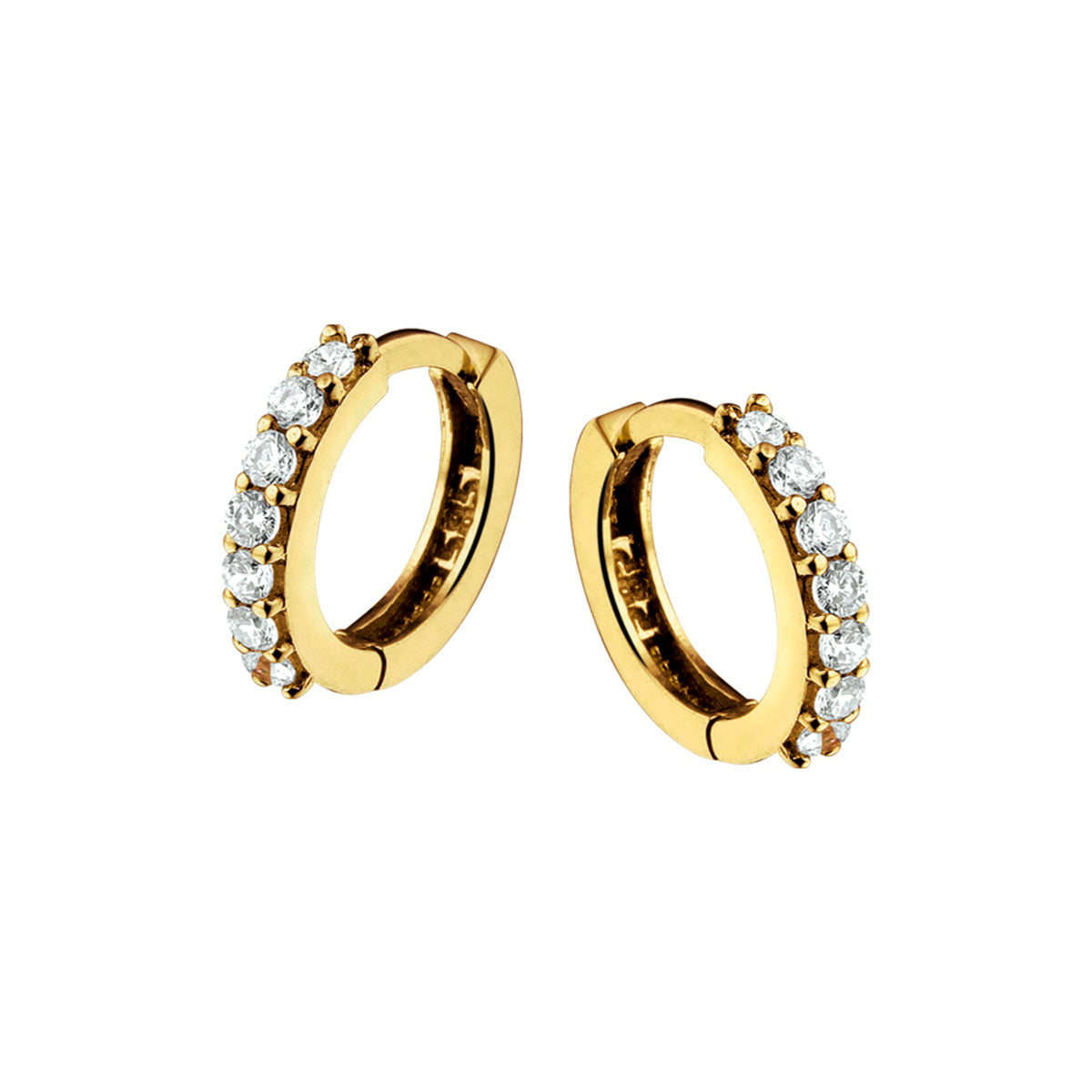 Klapoorringen zirkonia 14k geelgoud