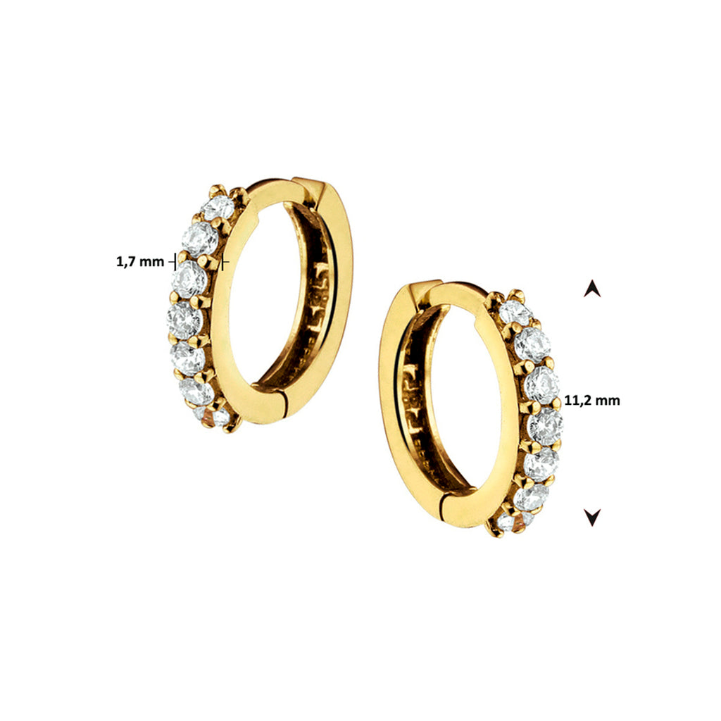 Klapoorringen zirkonia 14k geelgoud