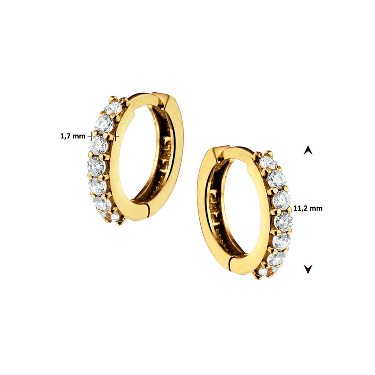 Klapoorringen zirkonia 14k geelgoud