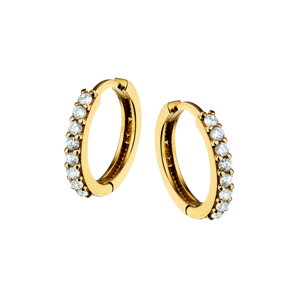 Klapoorringen zirkonia 14k geelgoud