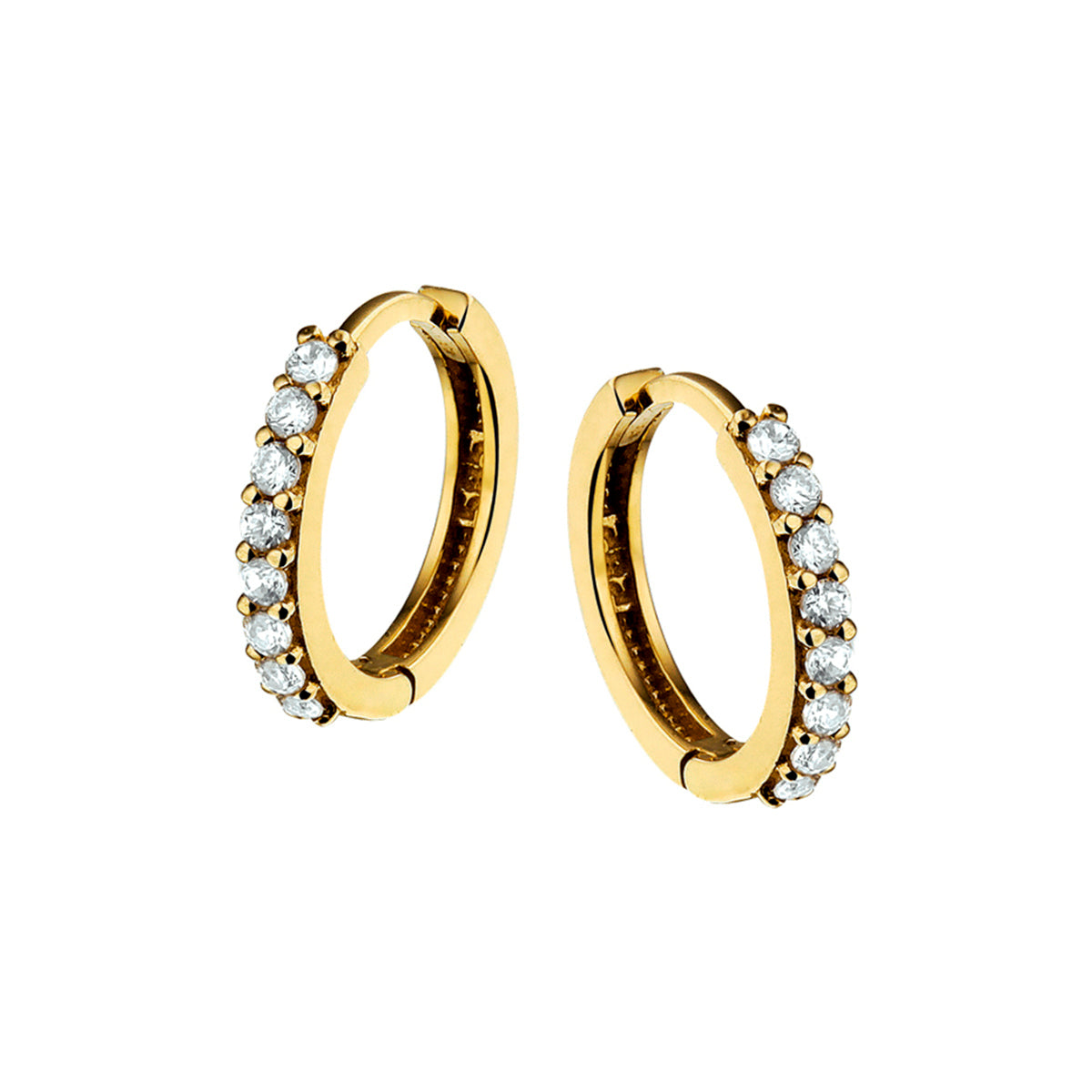 Klapoorringen zirkonia 14k geelgoud