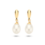 Oorhangers parel en zirkonia 14k geelgoud