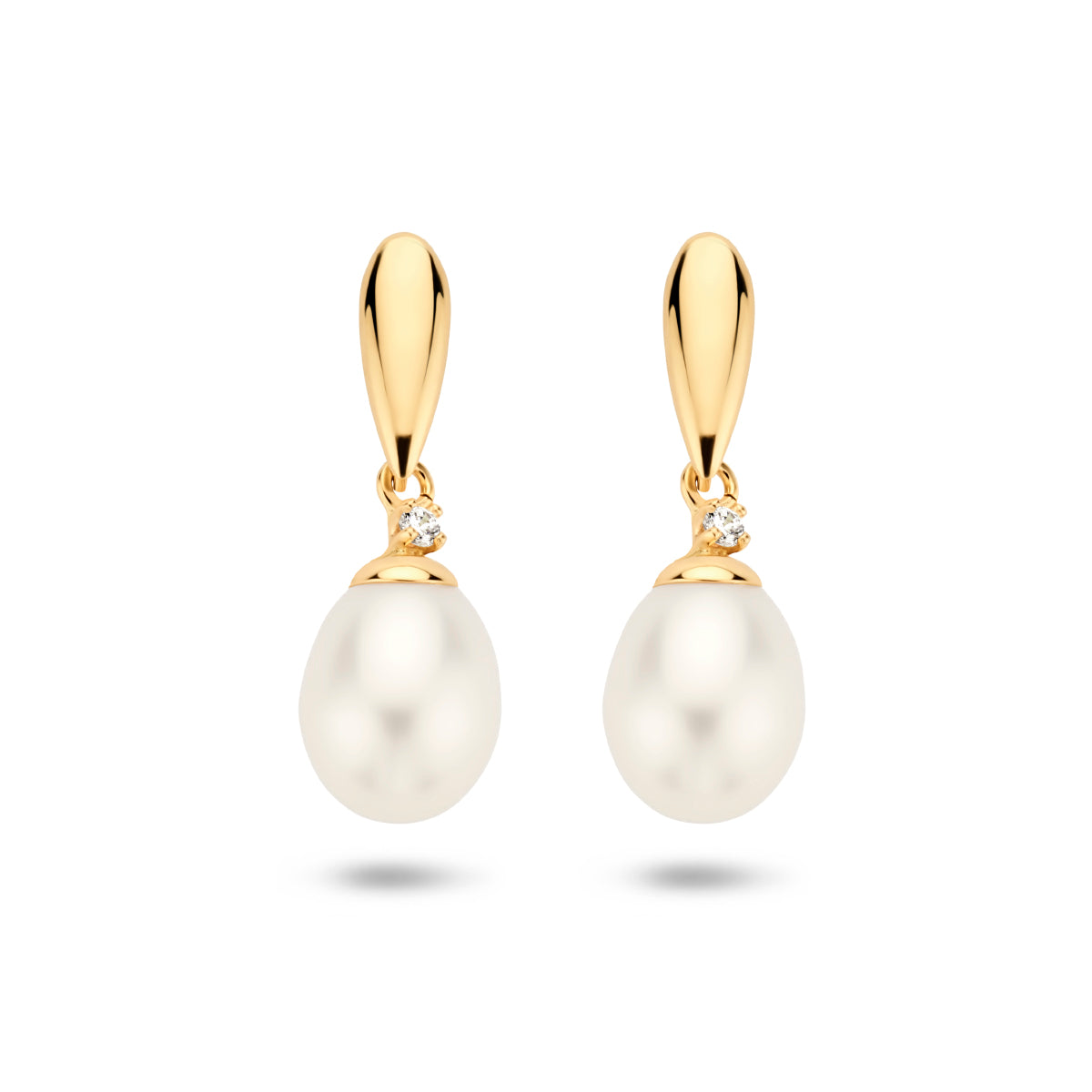 Oorhangers parel en zirkonia 14k geelgoud
