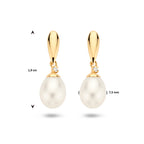 Oorhangers parel en zirkonia 14k geelgoud