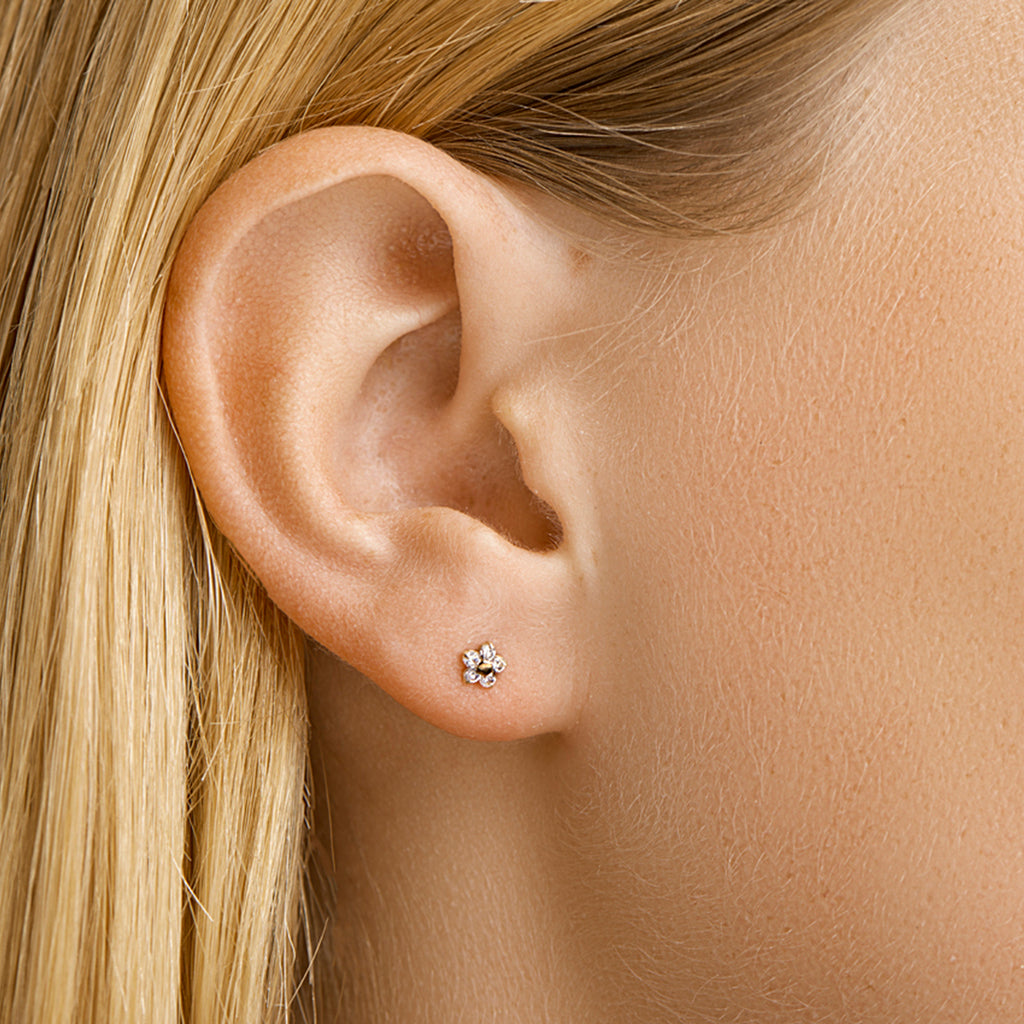 Oorknoppen bloem en zirkonia 14k geelgoud