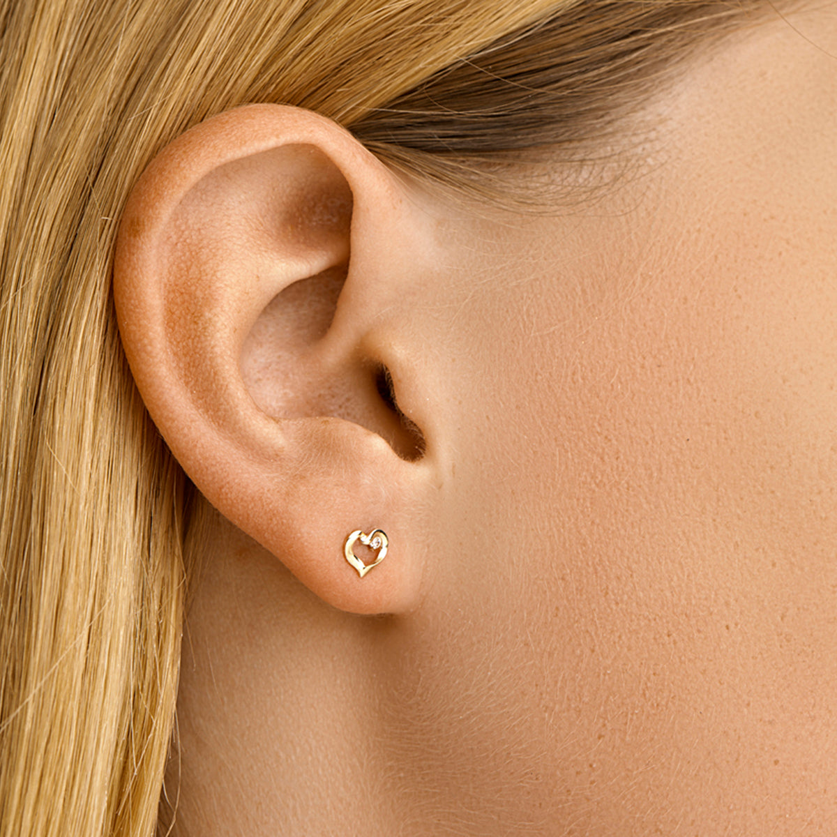 Oorknoppen hart zirkonia 14k geelgoud