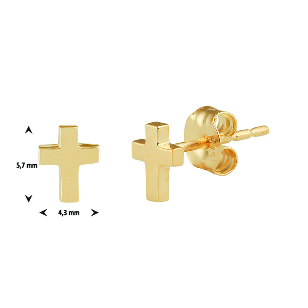 Oorknoppen kruis 14k geelgoud