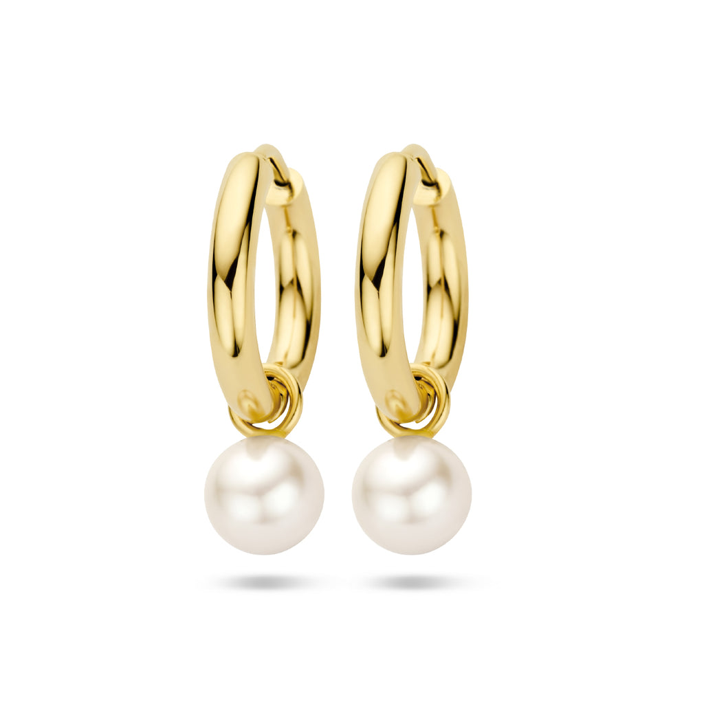 Klapoorringen parel 14k geelgoud