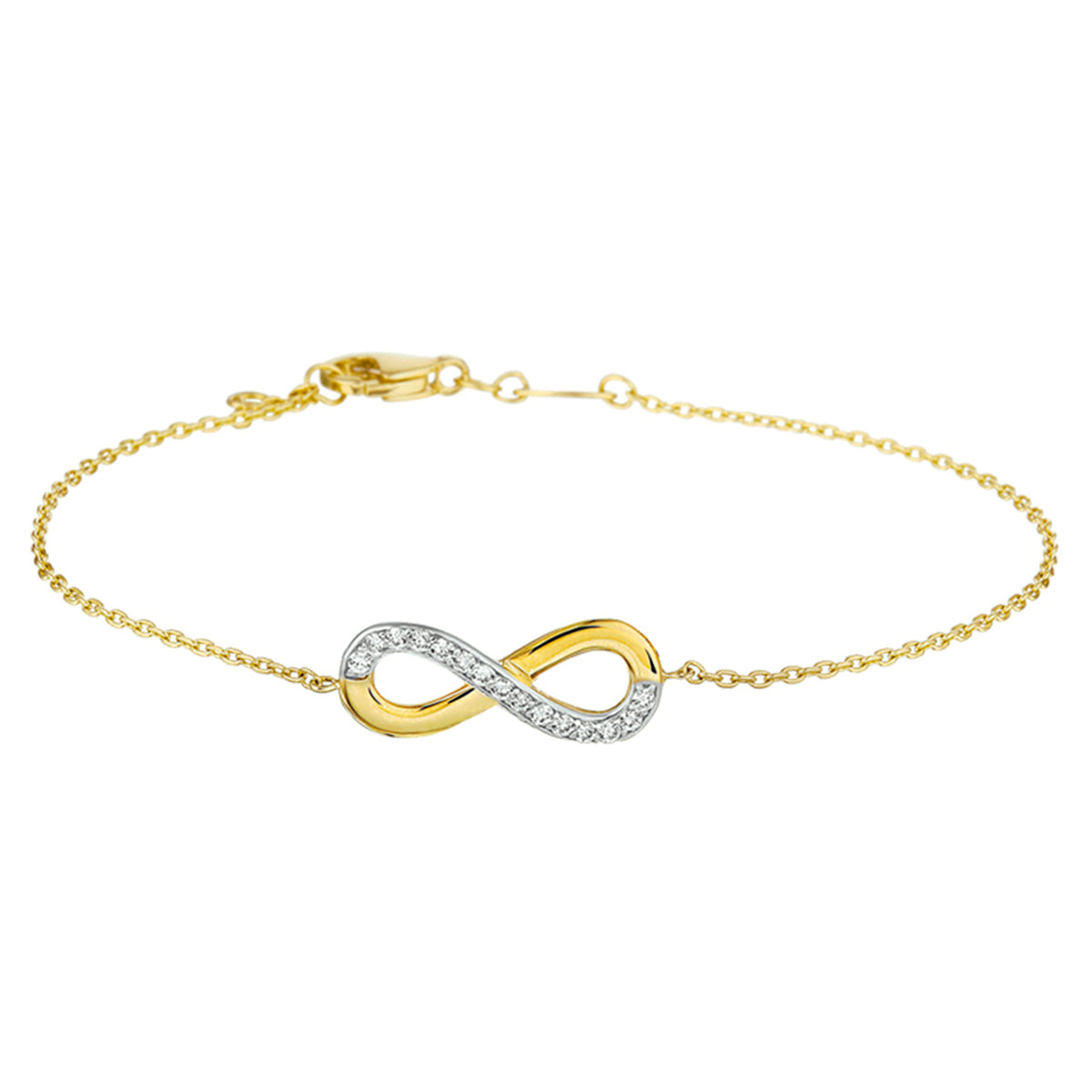 Armband infinity zirkonia 17,5 + 1 cm 14k geelgoud
