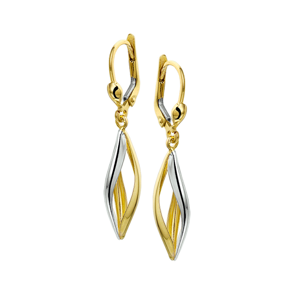 Oorhangers brisur haak bicolor gestift 14k geelgoud